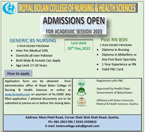 Admissions Open In Royal Bolan College Of Nursing Health Sciences