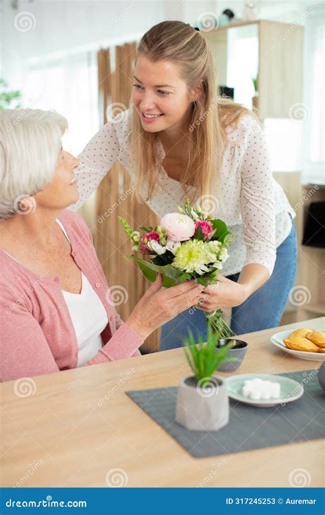 Charming Blonde Lady Smiling To Mum Stock Image Image Of Happy