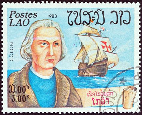 Laos Circa A Stamp Printed In Laos Shows Christopher Columbus