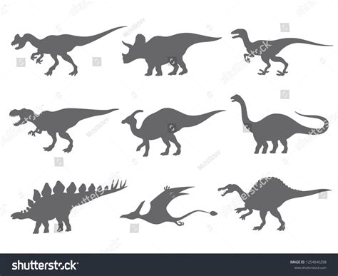 Set Dinosaurs Silhouette Isolated On White Stock Vector Royalty Free