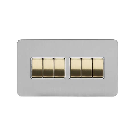 Soho Fusion Brushed Chrome And Brushed Brass 10a 6 Gang 2 Way Switch