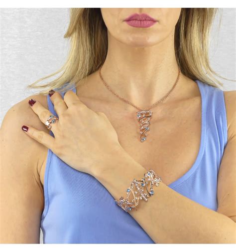 Collana Donna Boccadamo In Bronzo Rosato Con Cristalli Acquamarina E