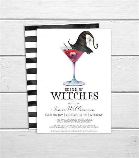 Halloween Party Invitation Drink Up Witches Ladies Night Bridal Bachelorette Minimalist