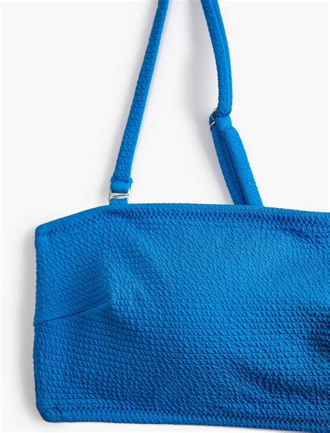 Lacivert Kadın Straplez Bikini Üstü Dokulu Kaplı 3SAK10012BM Koton