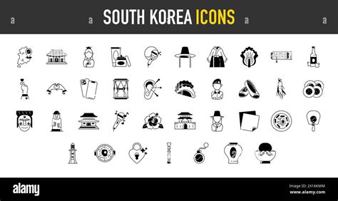 Set Of South Korea Icons Art Style Icons Bundle Vector Illustration