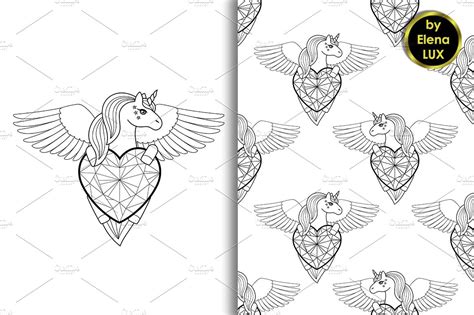 Unicorn Tattoo Seamless Pattern Illustrator Graphics ~ Creative Market