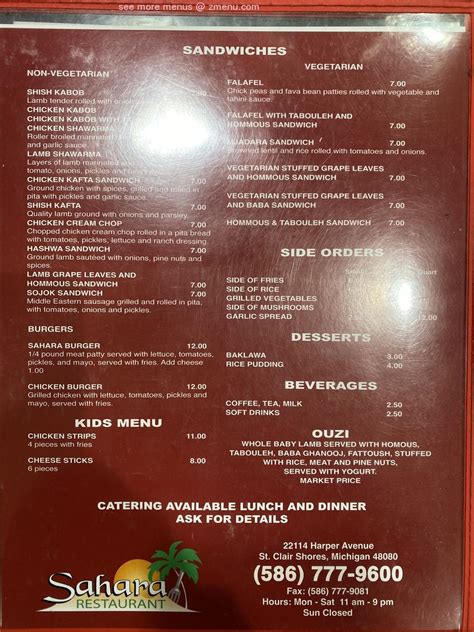 Menu At Sahara Restaurant Saint Clair Shores Harper