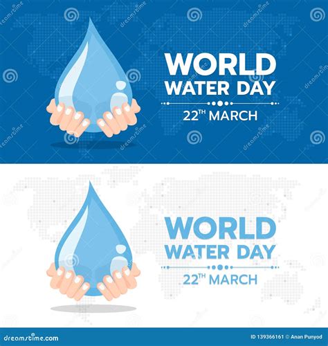 World Water Day Banner With Hand Hold Drop Water Sign On Dot Map World