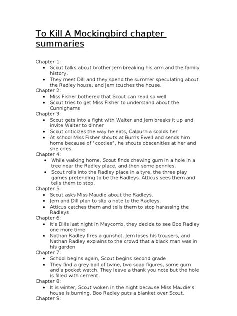 To Kill A Mockingbird Chapter Summaries Pdf To Kill A Mockingbird