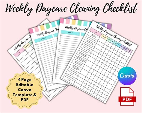 Editable Printable Daycare Cleaning Checklist Daycare Forms Daycare