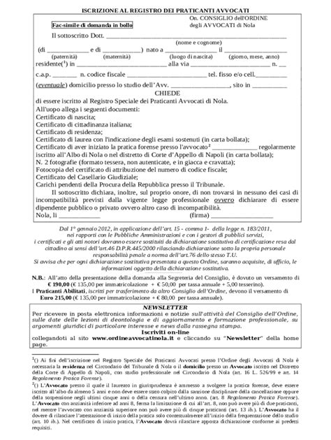 FAC SIMILE DOMANDA DI ISCRIZIONE AL REGISTRO Doc Template PdfFiller