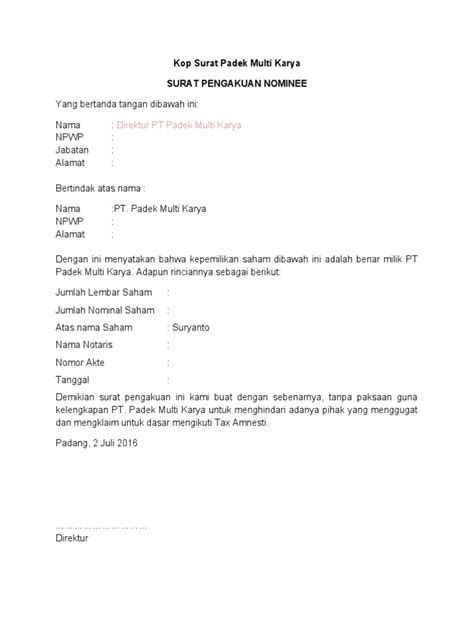 Contoh Surat Nominee Saham Pt 1 Pdf