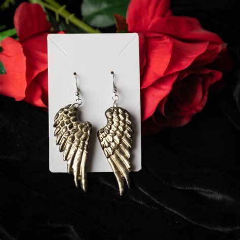 Gothic Angel Wings Dangle Earrings Black And Gold Goth Etsy