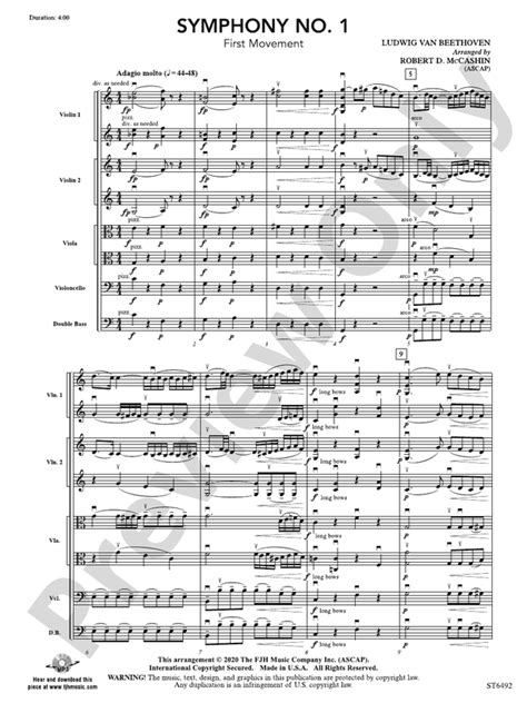 Symphony No 1 Score Ludwig Van Beethoven Digital Sheet Music