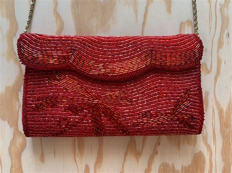 Rare And Red Vintage Magid Beaded Shoulder Purse Red Beaded Etsy