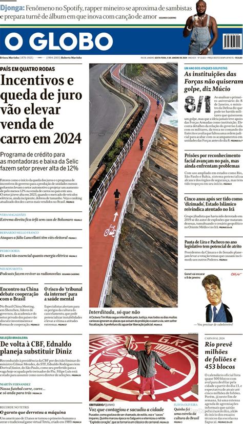 Capa O Globo Edição Sexta 5 de Janeiro de 2024