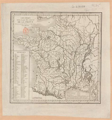 Carte Phisique Réduite du petit Atlas commercial de la France Divisée