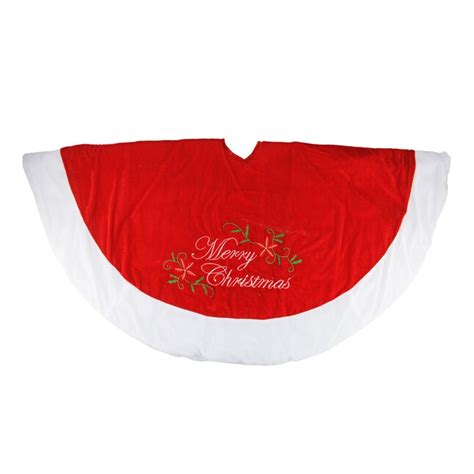 Northlight Merry Christmas Red Velveteen Tree Skirt 48 Inch Diameter Embroidered Poinsettia