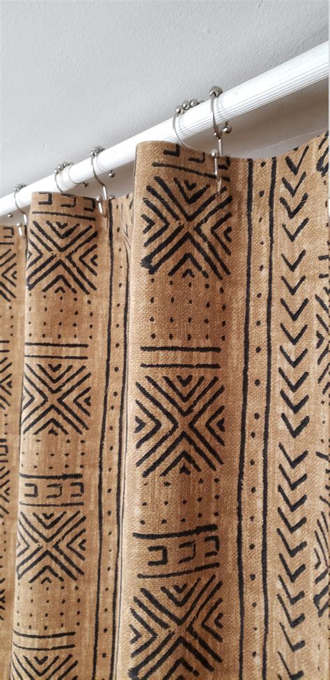 African Mud Cloth Print Shower Curtain Mudcloth Beige And Etsy Uk