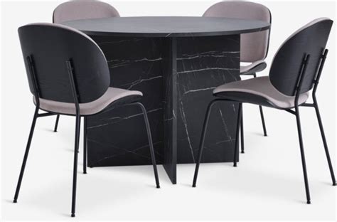 KRONDAL Ø110 table marble 4 TESTRUP chaises sable c noir JYSK