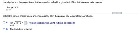 Solved Use The Properties Of Limits To Find The Given Limit