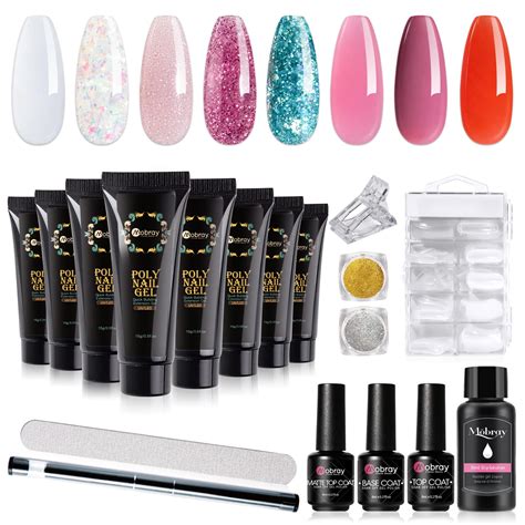 Mobray Poly Extension Nail Gel Kit Colors Clear Pink Red Glitter