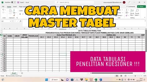 Cara Membuat Master Tabel Data Tabulasi Peneltian Kuesioner Youtube