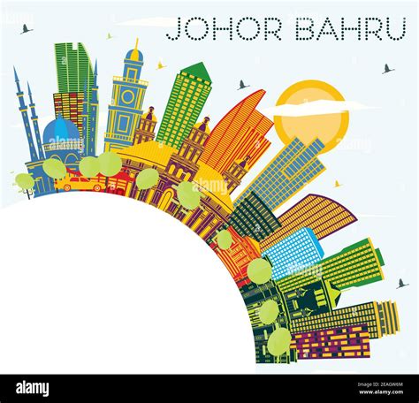 Johor Bahru Malaysia City Skyline With Color Buildings Blue Sky And