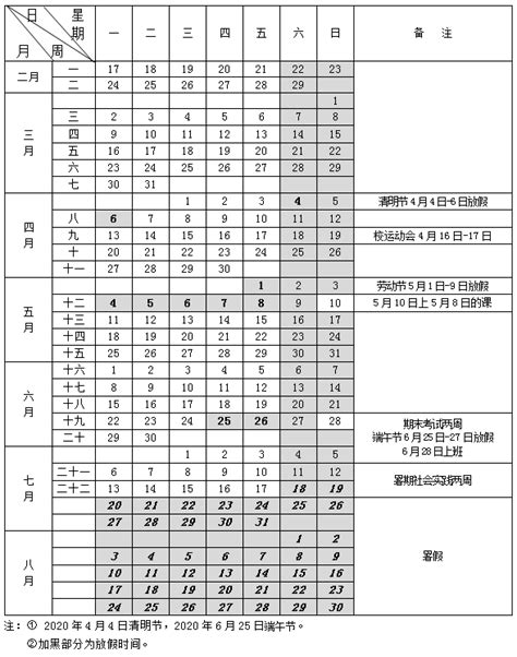 2019－2020学年第二学期校历表 河北经贸大学