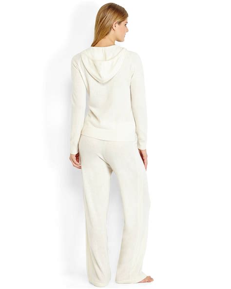 Sofia Cashmere Two Piece Knit Cashmere Zip Front Hoodie And Pant Set In