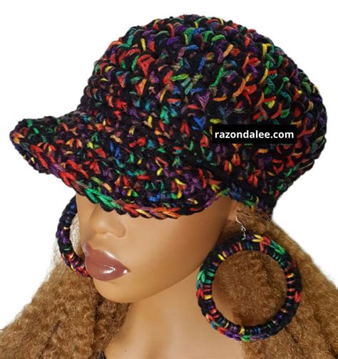 Chunky Crochet Baseball Cap Razonda Lee Razondalee Black Multi Etsy