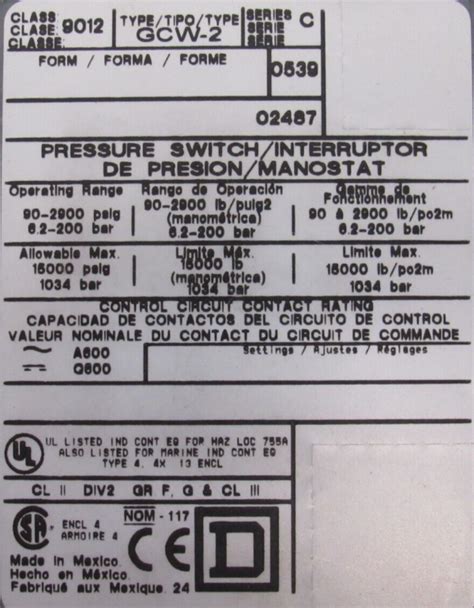 New Square D Gcw Pressure Switch Ser C Gcw Sb Industrial