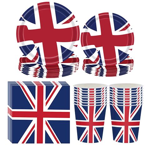 64 Pcs Union Jack Tableware Set, Union Jack Party Supplies 2022, Union ...