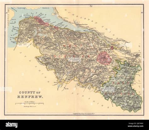 RENFREWSHIRE county map. Parishes Greenock Paisley Glasgow Scotland ...