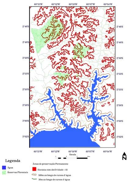 Mapa das áreas de preservação permanente APP da área do Tarumã