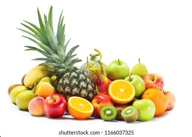 Group Fresh Fruits Vegetables Isolated On Stock Photo 1166037325