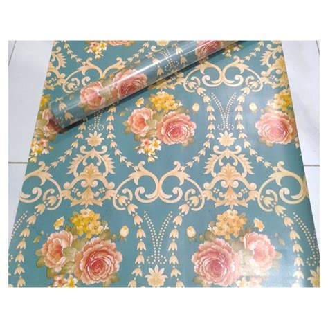 Jual Wallpaper Dinding Stiker Motif Salur Biru Salur Hijau Bunga