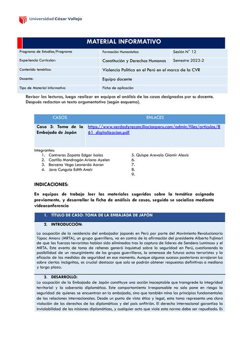 Ficha De Aplicaci N Material Informativo Programa De Estudios