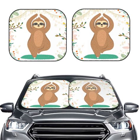 Bingfone Cute Sloth In Yoga Pose Tree Print 2 Piece Sun Shade Front