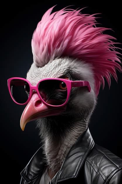 Premium Ai Image Pink Bird With Sunglasses Portrait Poster