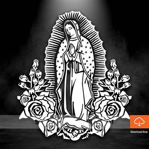 Virgen De Guadalupe Svg With Flowers Virgin Mary W Flowers Etsy