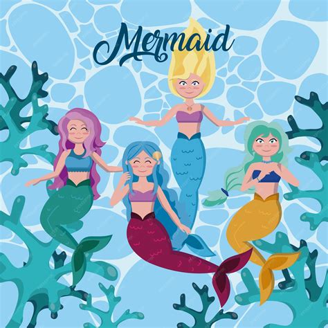 Desenhos Animados Sereias - Desenhos animados bonitos das sereias | Vetor Premium