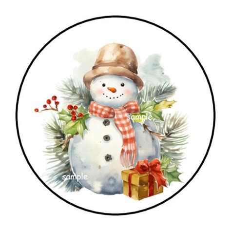 30 Snowman Stickers, Envelope Seals, Tags, Favors, Labels, Stamps, 1.5 ...