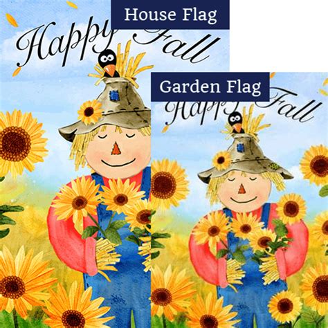 America Forever Happy Fall Scarecrow Sunflowers Flags Set 2 Pieces