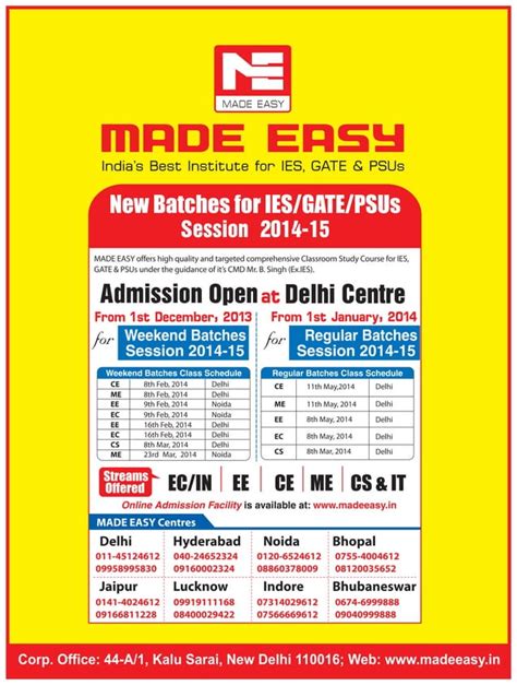 NEW Batches For IES GATE PSUs At MADE EASY PDF