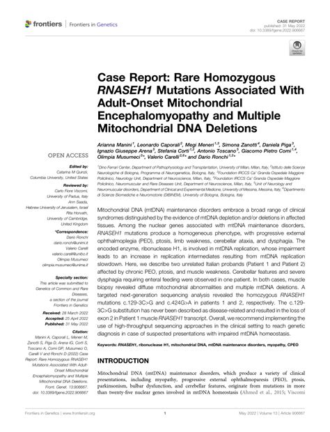 PDF Case Report Rare Homozygous RNASEH1 Mutations Associated With