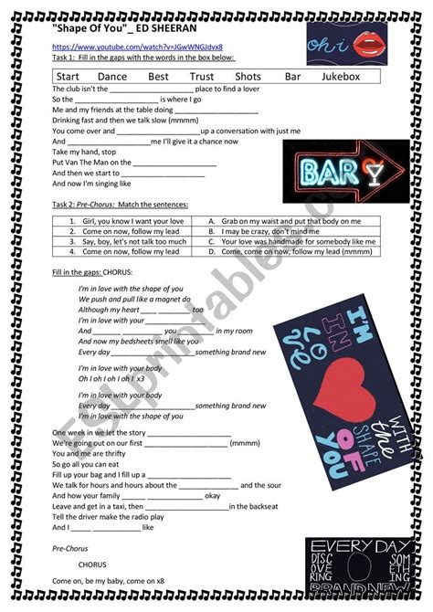 Ed Sheeran Shape Of You ESL Worksheet By Alexsoto