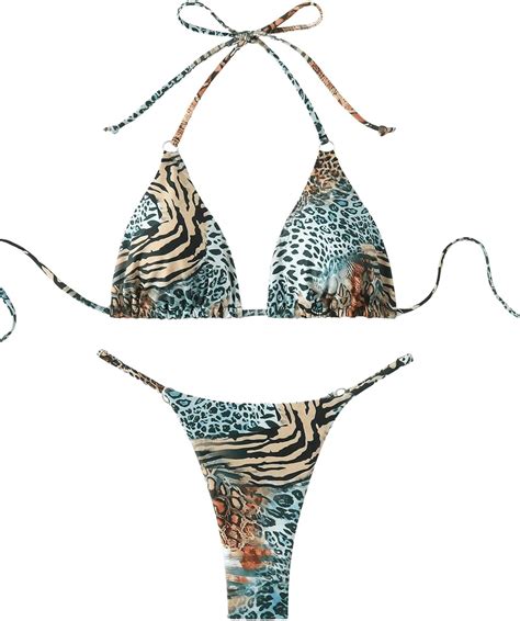 Amazon WDIRARA Women S Leopard Zebra Print Bikini Set Halter Tie