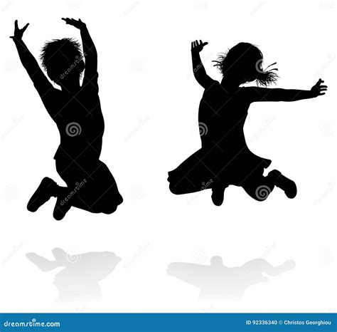 Happy Silhouette Kids Jumping Vector Illustration | CartoonDealer.com ...