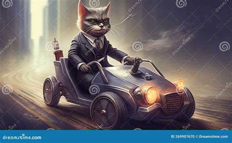 Funny Cat Driving a Car on the Road in the Night. Stock Illustration ...